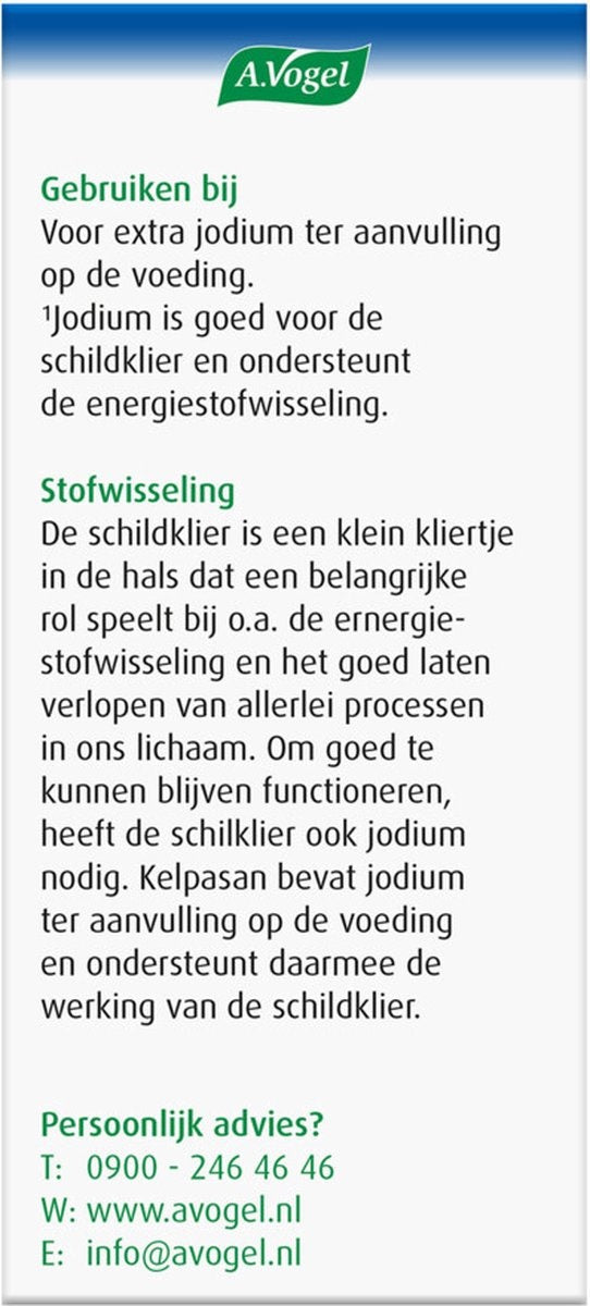 A.Vogel Kelpasan Schildklier tabletten - Jodium is goed voor de schildklier en ondersteunt de energiestofwisseling. - 200 st