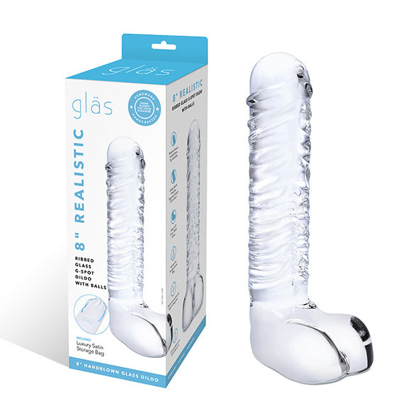 Glas - Realistic Ribbed Glass G-Spot Dildo with Balls