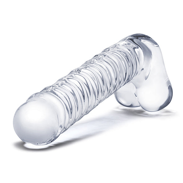 Glas - Realistic Ribbed Glass G-Spot Dildo with Balls